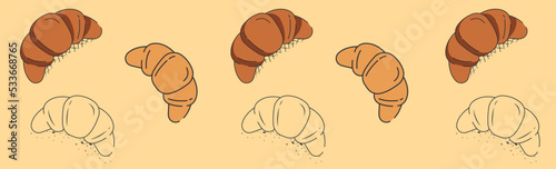 Croissant. Fresh baking, for menu, cafe, bakery, logo, color and black and white illustration. delicious bread croissant bakery