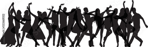 crowd of dancing people black silhouette on white background isolated vector