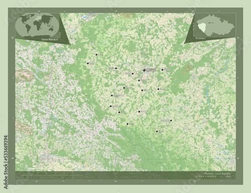 Plzensky, Czech Republic. OSM. Labelled points of cities photo