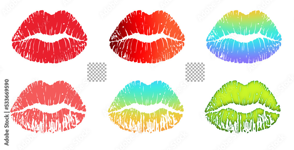 lipstick marks set transparent background solid color kiss marks ...