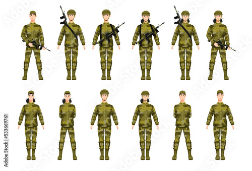 Print op canvas Set of soldiers, officers wearing military uniform