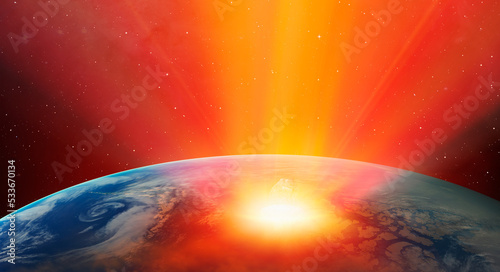 Fototapeta Naklejka Na Ścianę i Meble -  Attack of the asteroid (meteor) with shock wave on the Earth 