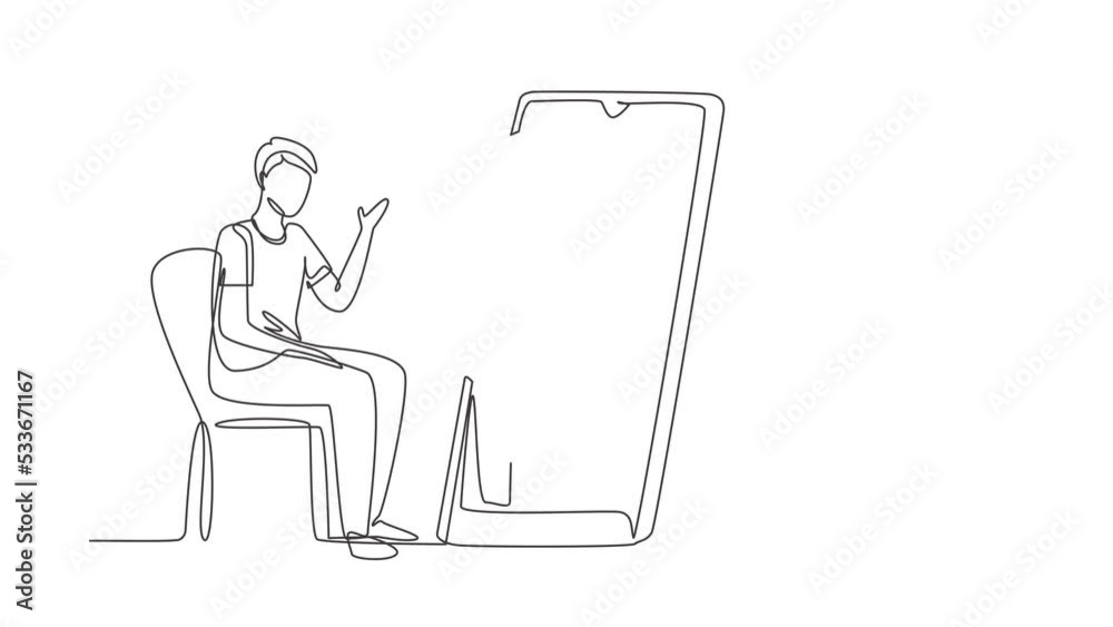 Animated self drawing of continuous line draw male doctor holding clipboard checking condition of male patient sitting on chair. Online doctor consultation concept. Full length single line animation. Animated self drawing of continuous line draw male doctor holding clipboard checking condition of male patient sitting on chair. Online doctor consultation concept. Full length single line animation.