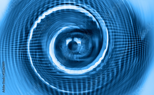 Hypnosis Spiral in eye with vertigo 
 -  Image of abstract spiral hazel eye  photo