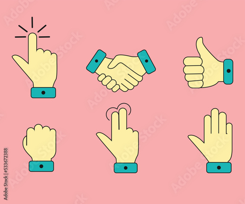 Hand gestures vector illustrations against a pink background photo