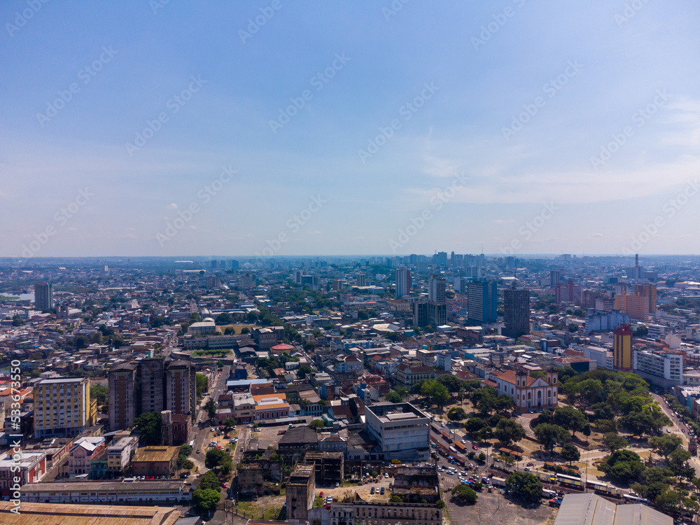 Aerial view of the city of Manaus in Amazonas state in Brazil from its main harbor area