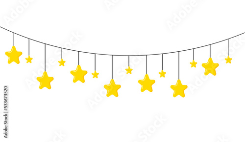 Garland with stars. Festive, hanging room decoration. Birthday, carnival, party, festival.
Decorative colorful elements. Vector illustration.