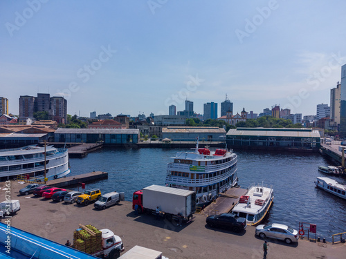 Aerial view of the city of Manaus in Amazonas state in Brazil from its main harbor area
