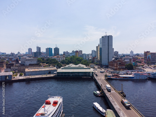 Aerial view of the city of Manaus in Amazonas state in Brazil from its main harbor area