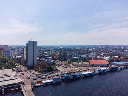 Aerial view of the city of Manaus in Amazonas state in Brazil from its main harbor area © eugpng