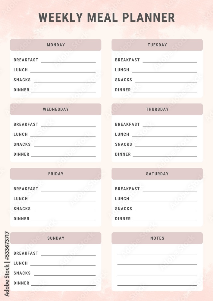 Minimul Weekly Meal Planner Sheet. Simple Weekly Meal Planner Template