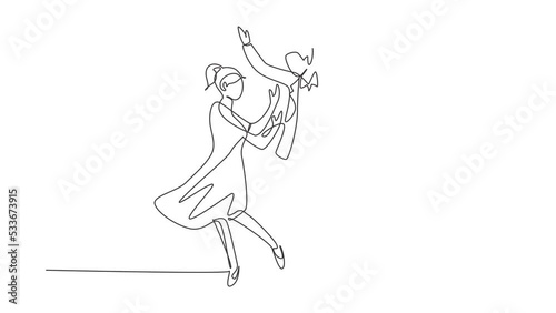 Wallpaper Mural Animated self drawing of single continuous line draw man and woman performing dance at school, studio, party. Male and female characters dancing tango at Milonga. Full length one line animation. Torontodigital.ca