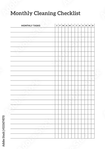 Elegant Monthly Cleaning Checklist Planner Template Sheet. Minimalist Planner Page Template. Modern planner template sheet