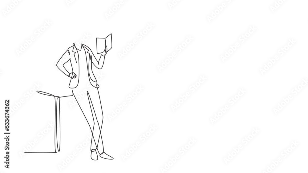 Self drawing animation of single line draw woman reading, learning and standing around table. Study in library. Intelligent student, education concept, fair. Continuous line draw. Full length animated Self drawing animation of single line draw woman reading, learning and standing around table. Study in library. Intelligent student, education concept, fair. Continuous line draw. Full length animated