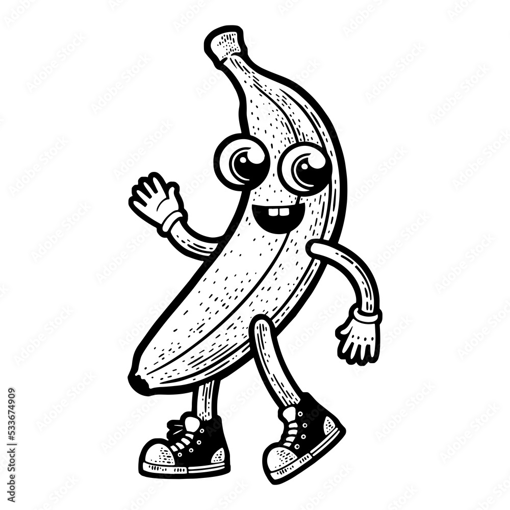Cartoon banana sketch PNG illustration with transparent background Stock Illustration Adobe Stock