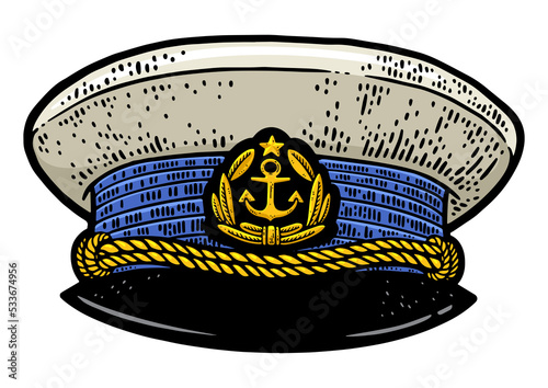 Captain cap uniform color sketch PNG illustration with transparent background