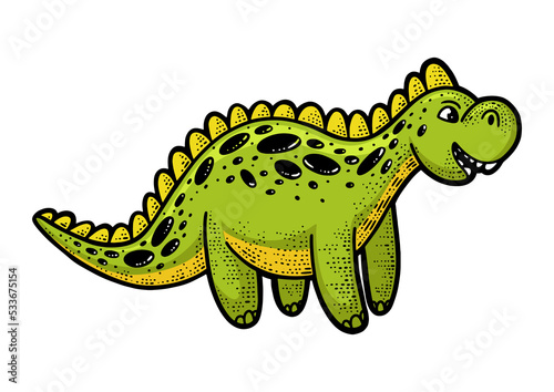 Soft toy dinosaur color sketch PNG illustration with transparent background