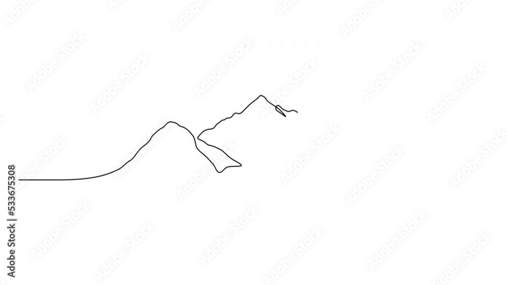 Self drawing animation of mountain landscape. Mountains minimalistic continuous one line drawing. 4k. Self drawing animation of mountain landscape. Mountains minimalistic continuous one line drawing. 4k.