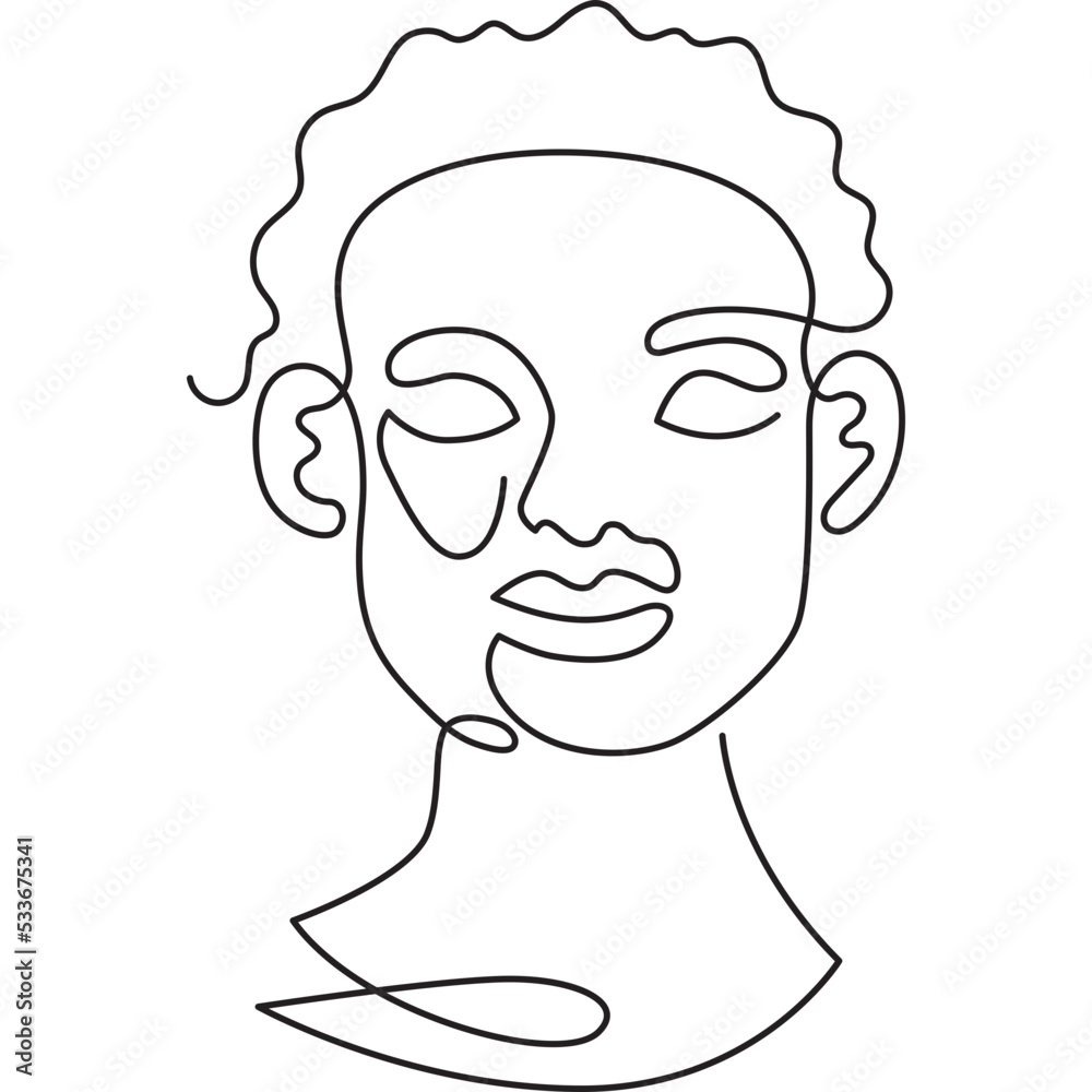 Short hair black woman with eyes closed minimal line art