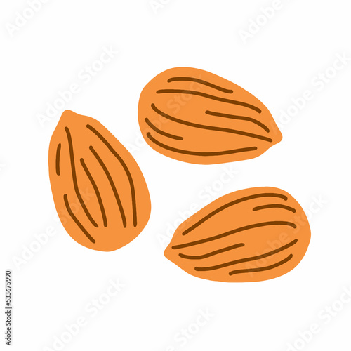 Almond Nut illusrtation in cartoon doodle style. Vector 