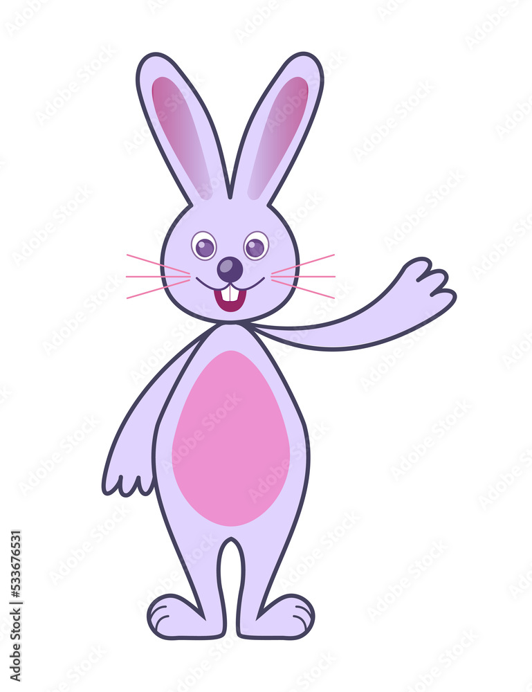 Fototapeta premium Cartoon bunny colorful illustration. PNG with transparent background.