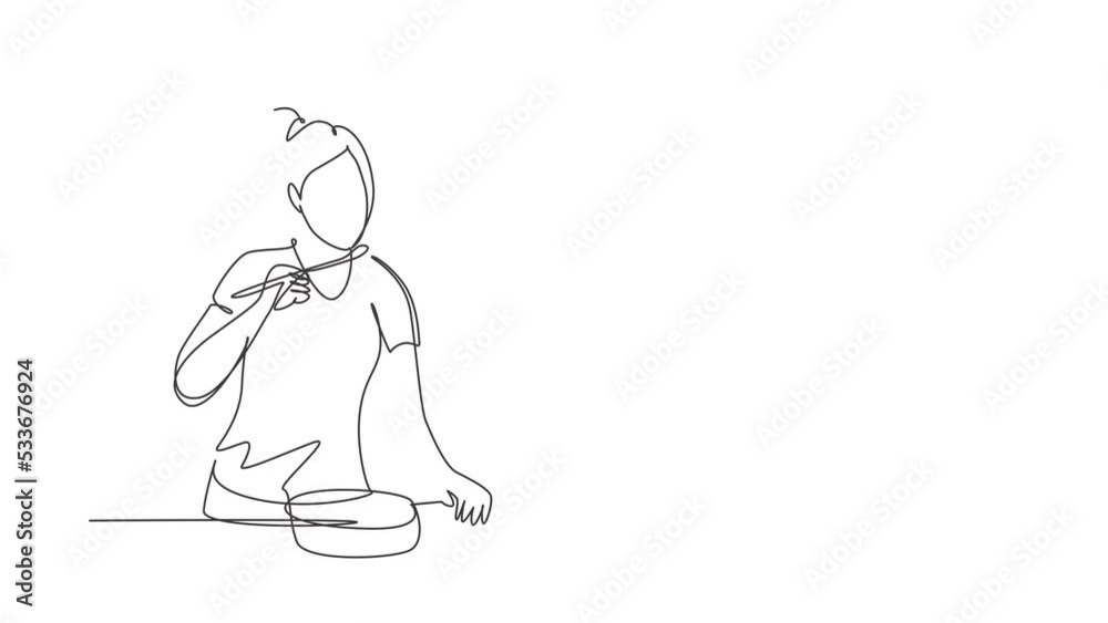 Animated self drawing of single continuous line draw beautiful woman mixing tomato sauce, tasting, and relish meal with wooden spatula. Prepare food at cozy kitchen. Full length one line animation Animated self drawing of single continuous line draw beautiful woman mixing tomato sauce, tasting, and relish meal with wooden spatula. Prepare food at cozy kitchen. Full length one line animation