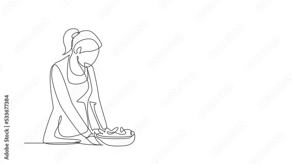 Self drawing animation of single line draw mother feeds her daughter food, in front of her is bowl filled with salad. Cooking together in cozy kitchen. Continuous line draw. Full length animated Self drawing animation of single line draw mother feeds her daughter food, in front of her is bowl filled with salad. Cooking together in cozy kitchen. Continuous line draw. Full length animated