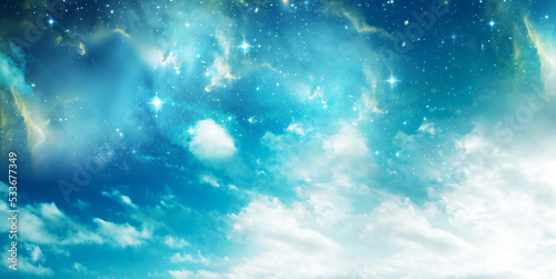 beautiful sky with clouds and space cosmic galaxy with stars like abstract fantasy and magic Universe nebula background  photo