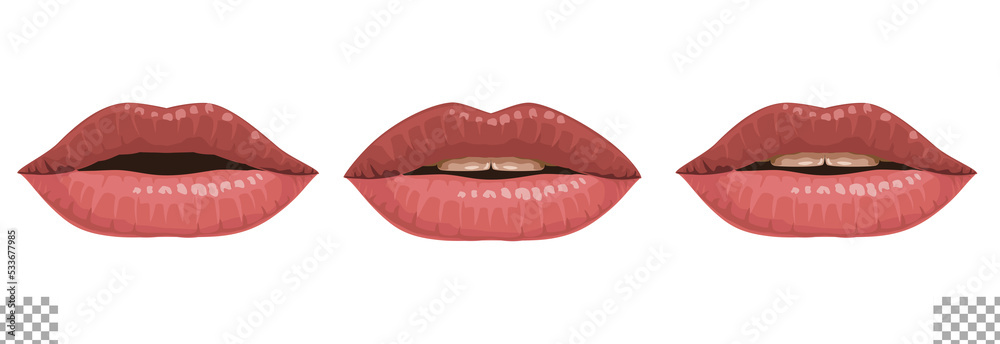 Woman mouth illustration set transparent background solid color lips slightly open brown Woman mouth illustration set transparent background solid color lips slightly open brown