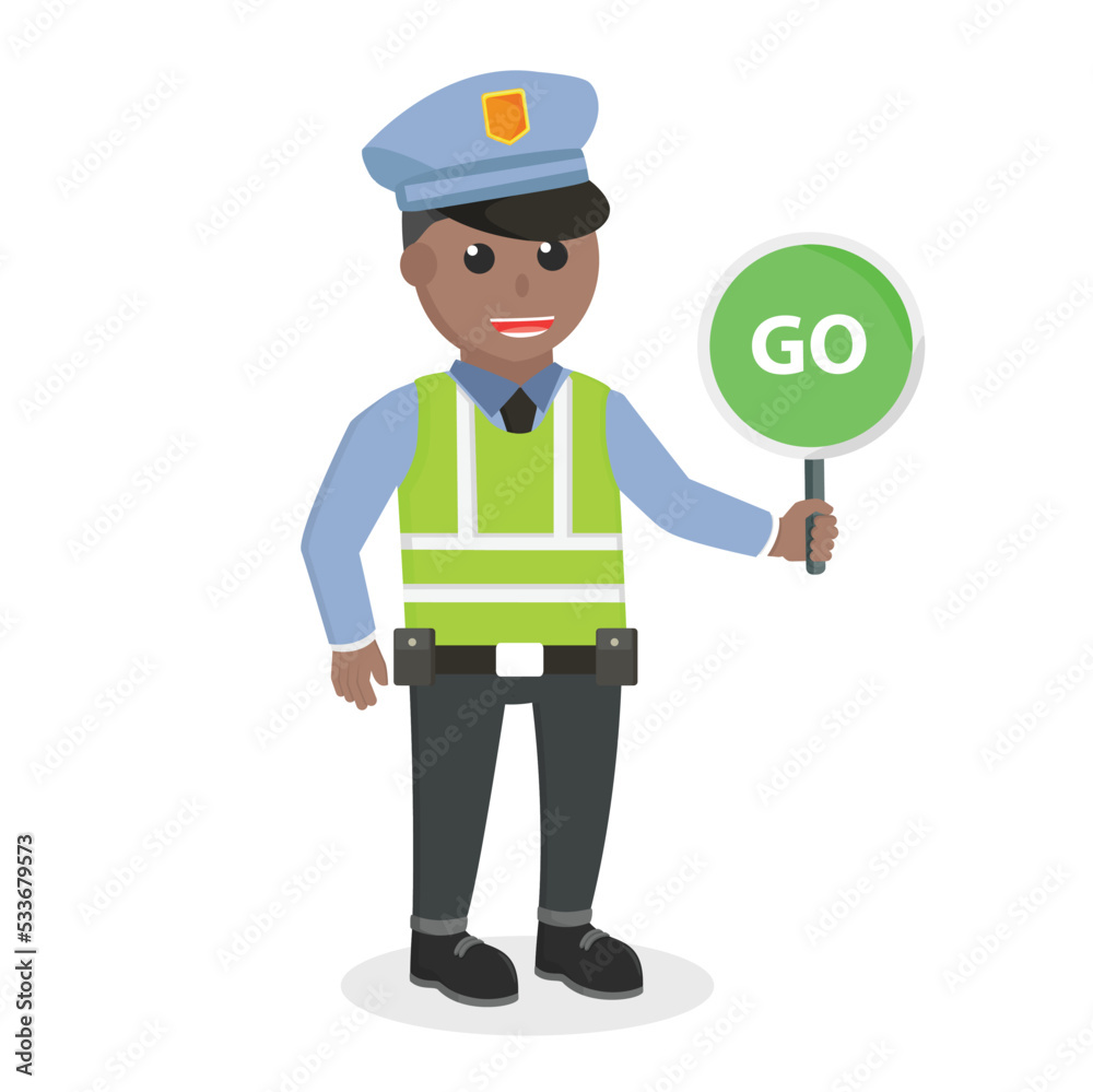 traffic police african holding go sign design character on white background