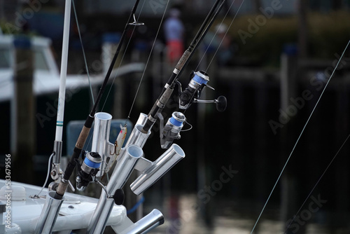 Foto many fishing rod on a boat