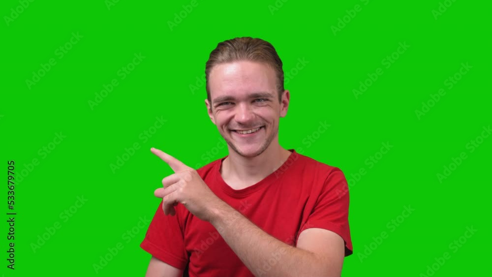 Charm Man Pointing To The Side Green Screen Concept