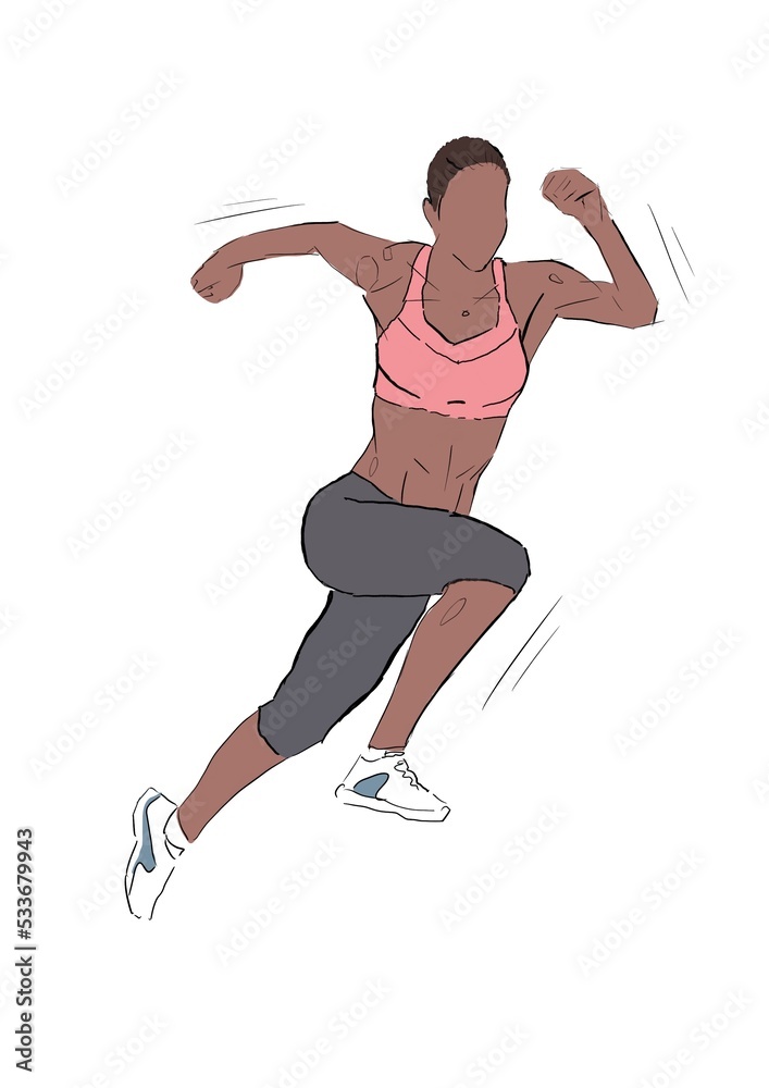 Running athlete woman. minimalist style isolated on white background