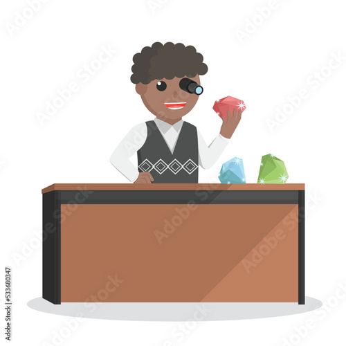 Businessman african Checking A Ruby design character on white background