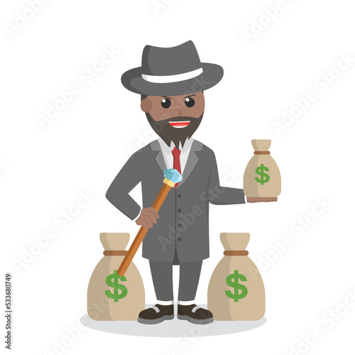 crime boss african on money design character on white background