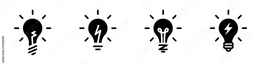 Conjunto de iconos de bombilla. Concepto de iluminación. Focos de luz,  estilo silueta negro. Ilustración vectorial vector de Stock | Adobe Stock