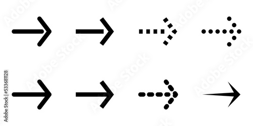 Conjunto de iconos de flechas, de diferentes estilos. Ilustración vectorial