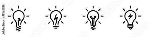 Conjunto de iconos de bombilla. Concepto de iluminación. Focos de luz de diferentes estilos. Ilustración vectorial