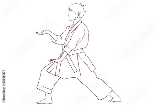 young girl doing karate pose hand drawn style vector illustration