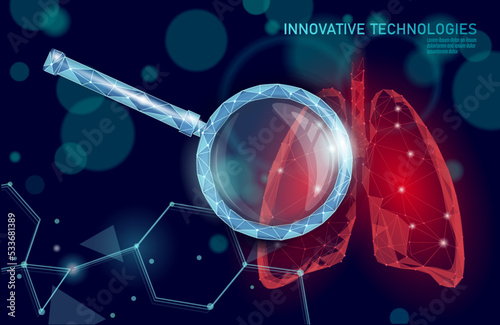 Human lungs 3D health care recovery medical concept. Low poly internal organ avoid disease banner. Polygonal glowing medicine cure tuberculosis vector illustration