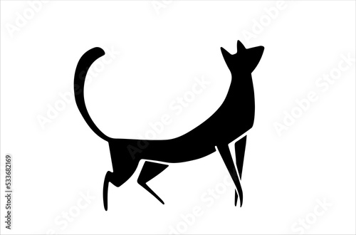 Black cat sihouette, isolated vector. Standing cat
