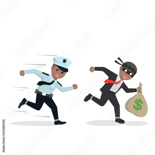Police african Catch The thief design character on white background