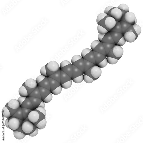 Zeaxanthin yellow pigment molecule. Responsible for color of bell peppers, corn, saffron, etc. Also plays important role in human eye (in the macula).