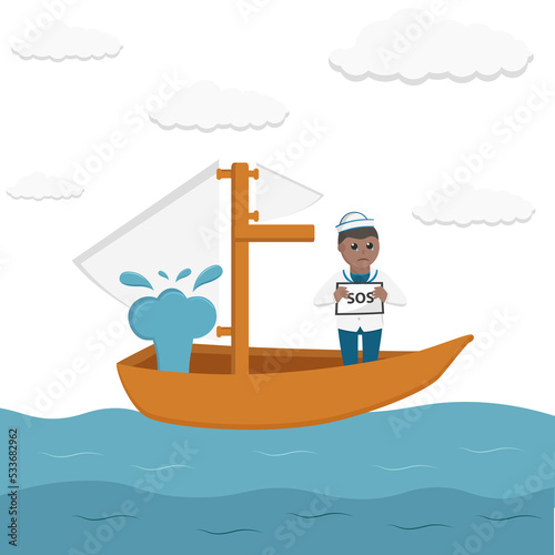 sailor african sinking ship design character on white background 