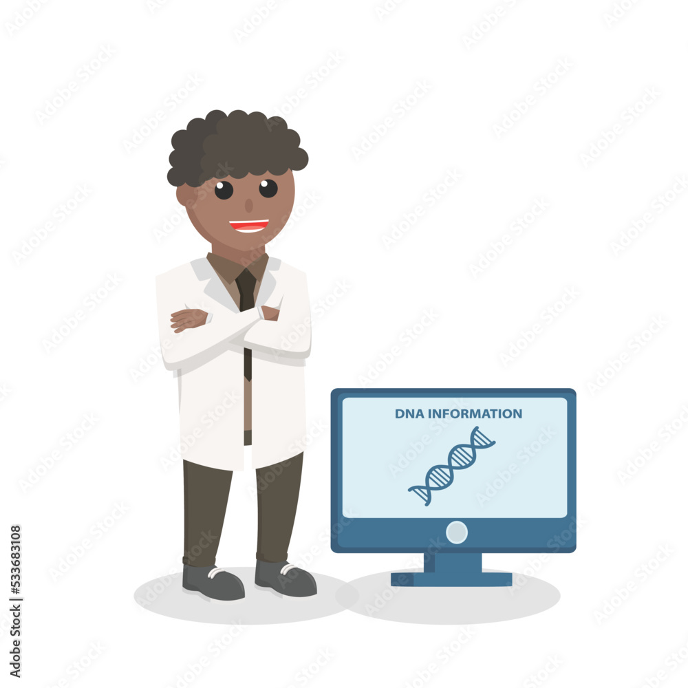 scientists african test dna information design character on white background