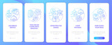 Improve restaurant guest satisfaction blue gradient onboarding mobile app screen. Walkthrough 5 steps graphic instructions with linear concepts. UX, GUI template. Myriad Pro-Bold, Regular fonts used