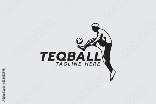 teqball logo with a man jumping in teqball game.