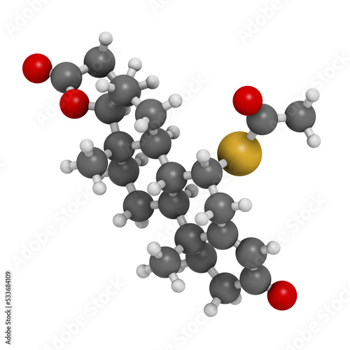 Spironolactone diuretic, antihypertensive and antiandrogen drug, chemical structure.