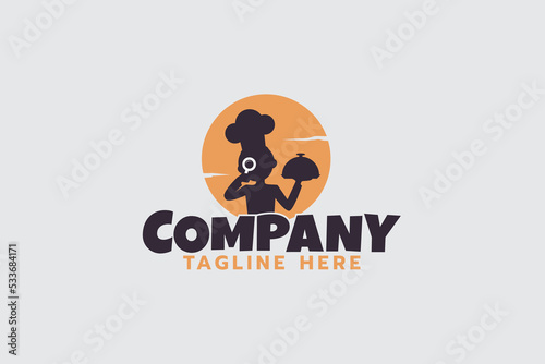 food explorer logo with a chef carrying a food menu and magnifying glass.