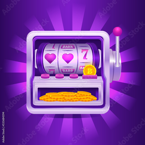 Slot machine with golden crypto coins. Casino jackpot concept in realistic style